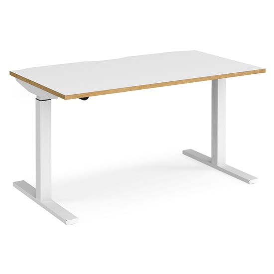 Product photograph of Elev 1400mm Electric Height Adjustable Desk In White And Oak from Furniture in Fashion