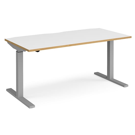 Product photograph of Elev 1600mm Electric Height Adjustable Desk In White Oak Silver from Furniture in Fashion