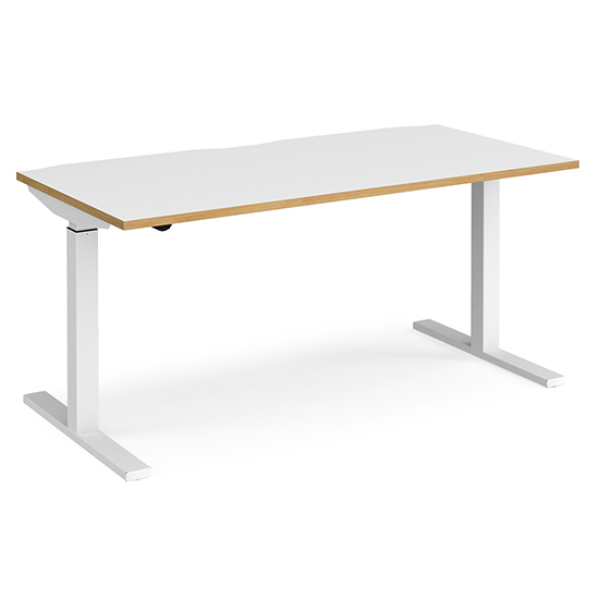 Product photograph of Elev 1600mm Electric Height Adjustable Desk In White And Oak from Furniture in Fashion