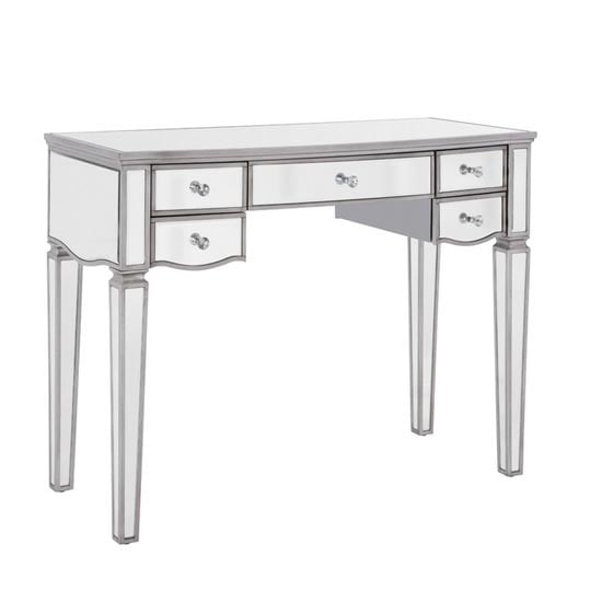 Product photograph of Elysee Glass Dressing Table In Mirrored With 5 Drawers from Furniture in Fashion