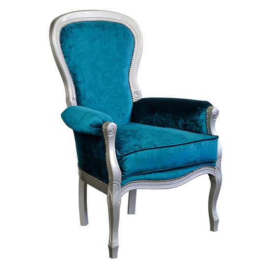 Product photograph of Erela Three Arc Blue Fabric Lounge Chair In Silver from Furniture in Fashion