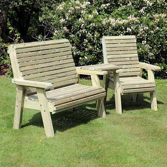 Product photograph of Erog Wooden Outdoor Angled Bench And Chair Seating Set from Furniture in Fashion