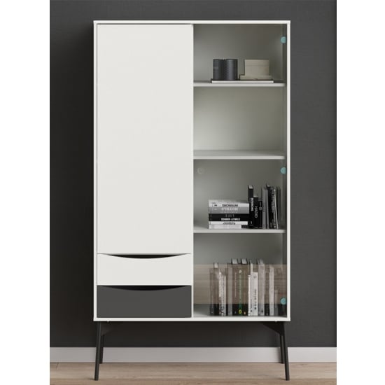 Felton 2 Doors And 2 Drawers Display Cabinet In Grey And White