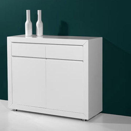 Fino Modern High Gloss White 2 Door Sideboard With 2