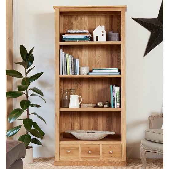 Product photograph of Fornatic Large Wooden Bookcase In Mobel Oak With 3 Drawers from Furniture in Fashion