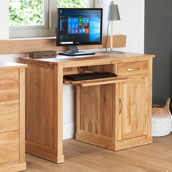 Product photograph of Fornatic Single Pedestal Wooden Computer Desk In Mobel Oak from Furniture in Fashion