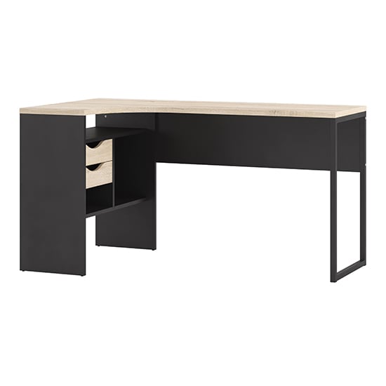 Product photograph of Frosk Corner 2 Drawers Computer Desk In Matt Black And Oak from Furniture in Fashion