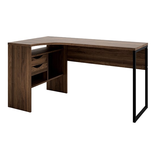 Product photograph of Frosk Corner 2 Drawers Computer Desk In Walnut from Furniture in Fashion