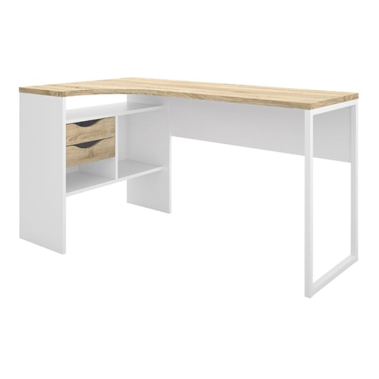 Product photograph of Frosk Corner 2 Drawers Computer Desk In White And Oak from Furniture in Fashion