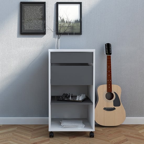 Product photograph of Frosk Mobile Office Pedestal In White And Grey With 2 Drawers from Furniture in Fashion