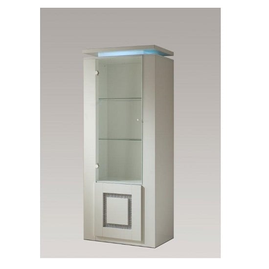 Garde Display Cabinet In White Gloss With Diamante And Light