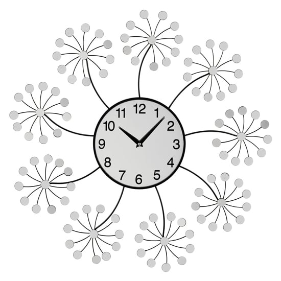 Product photograph of Gatosta Mirrored Floret Wall Clock In Black And Silver from Furniture in Fashion