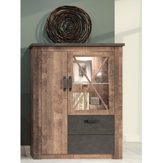 Product photograph of Gerald Led Wooden Display Cabinet In Matera And Brown Oak from Furniture in Fashion