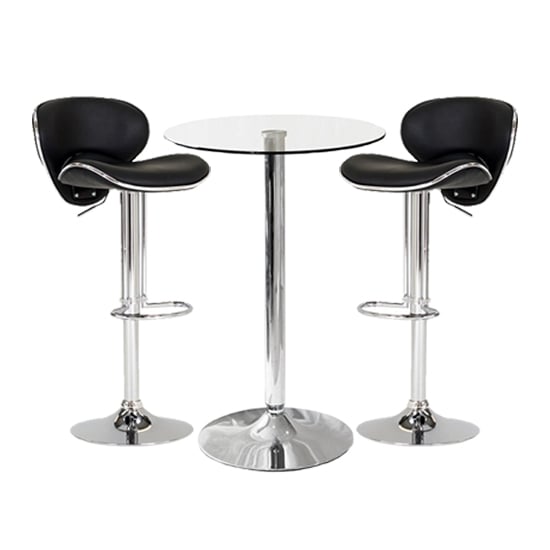Product photograph of Gino Bistro Bar Table With 2 Black Leather Nigella Stools from Furniture in Fashion