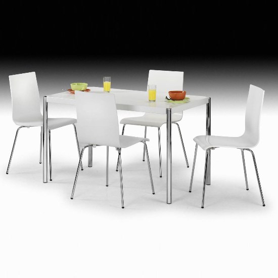 Glacier White Dining Set + 4 White Chairs