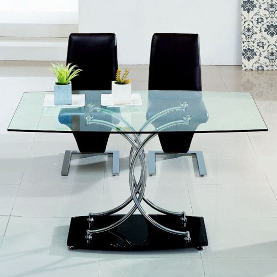 Naples dining table in a Clear Glass design with gorgeous chrome supports