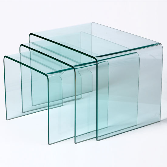 Set of 3 Bent Clear Glass Nesting Tables, 86-5523