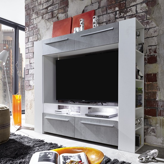 Svenja Media TV Stand in High Gloss White With Led Multi Lig