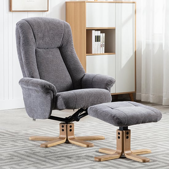 Product photograph of Hatton Fabric Swivel Recliner Chair And Footstool In Charcoal from Furniture in Fashion