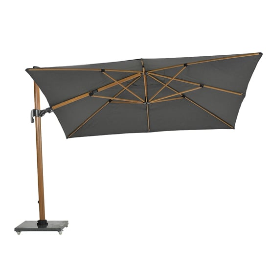 Product photograph of Hawo Deluxe Cantilever Parasol And Granite Base In Teak Effect from Furniture in Fashion