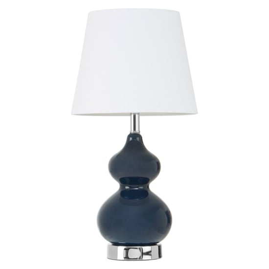 Product photograph of Heido White Fabric Shade Table Lamp With Blue Glass Base from Furniture in Fashion