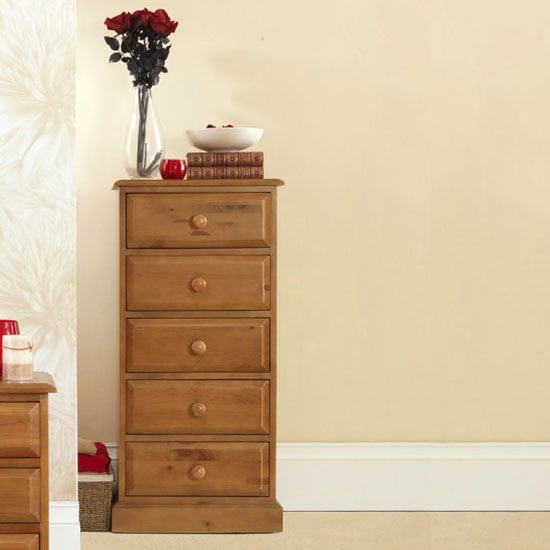Product photograph of Herndon Wooden Tall Chest Of Drawers In Lacquered With 5 Drawers from Furniture in Fashion