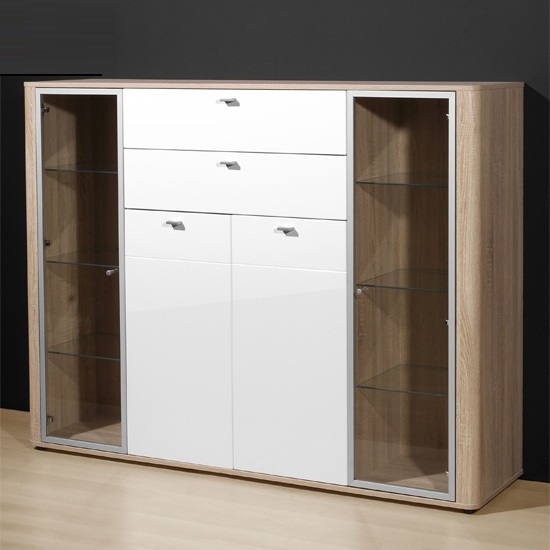 Monza Gloss White/Oak High Sideboard, 2142-157