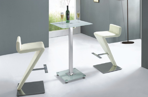 Frosted Glass Ice Bar Table with 2 White BR-216 Stools