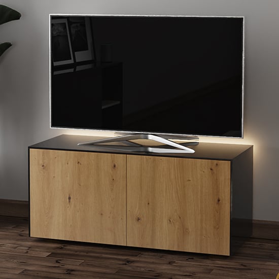 Product photograph of Intel Led Tv Stand In Black And Oak With Wireless Charging from Furniture in Fashion