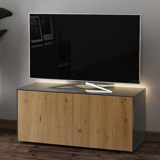 Product photograph of Intel Led Tv Stand In Grey And Oak With Wireless Charging from Furniture in Fashion
