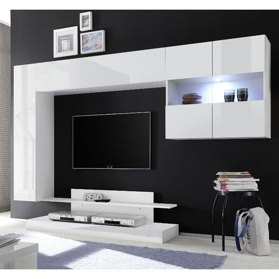 Product photograph of Iris Wall Entertainment Unit In White High Gloss from Furniture in Fashion