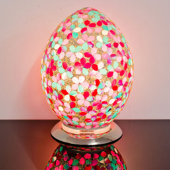 Izar Medium Pink Flower Egg Design Mosaic Glass Table Lamp