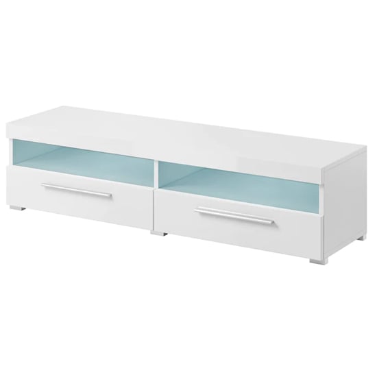 Izola High Gloss TV Stand With 2 Drawers In White And LED