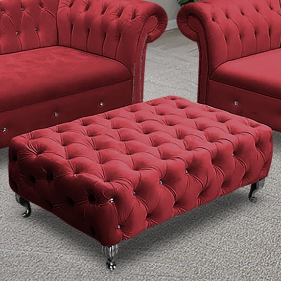 Product photograph of Izu Plush Velvet Footstool In Red from Furniture in Fashion