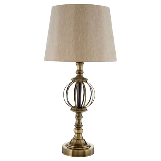 Product photograph of Jakaro Natural Fabric Shade Table Lamp With Antique Brass Base from Furniture in Fashion