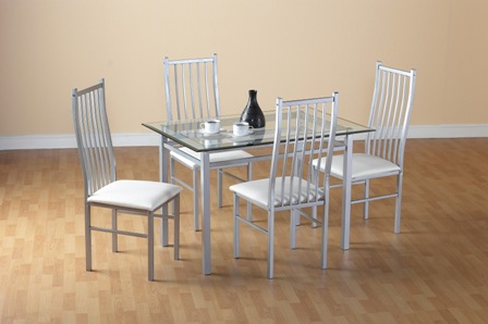 Jessamyn Glass Dining Set with 4 (Four) Chairs - Cream