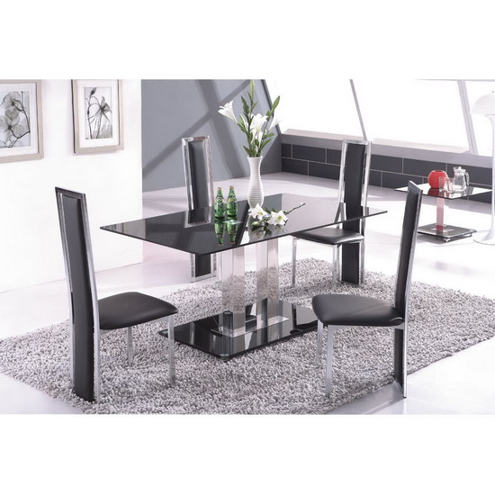 Jet Large Black Glass Dining Set + 6 D231/G601 Dining Chairs
