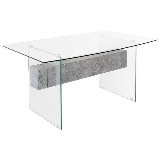 Product photograph of Jessie Glass Dining Table In Clear With Concrete Style Shelf from Furniture in Fashion