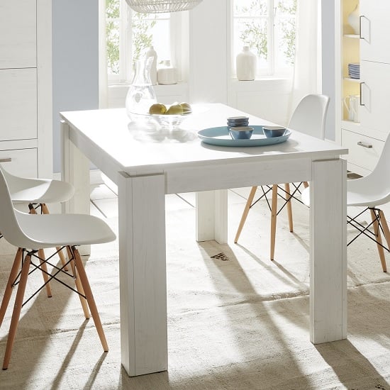 Product photograph of Kaira Wooden Dining Table Rectangular In White Pine from Furniture in Fashion