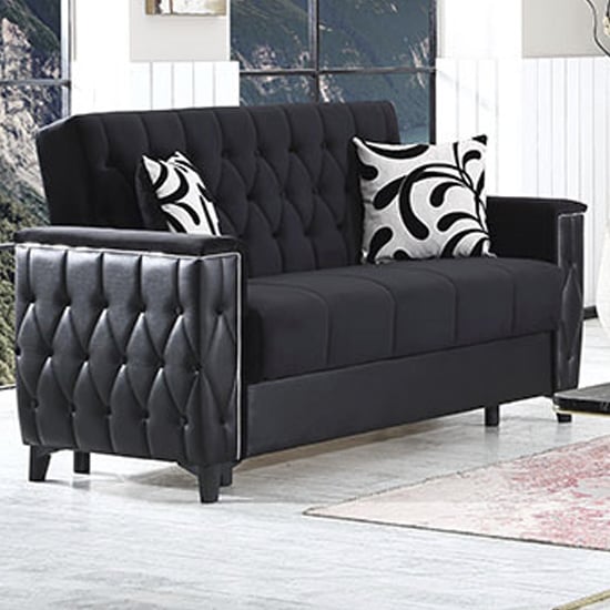 Kanata Plush Velvet Storage 2 Seater Sofa Bed In Black