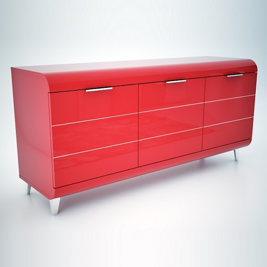 Kenia Contemporary Sideboard In Red High Gloss With 3 Doors