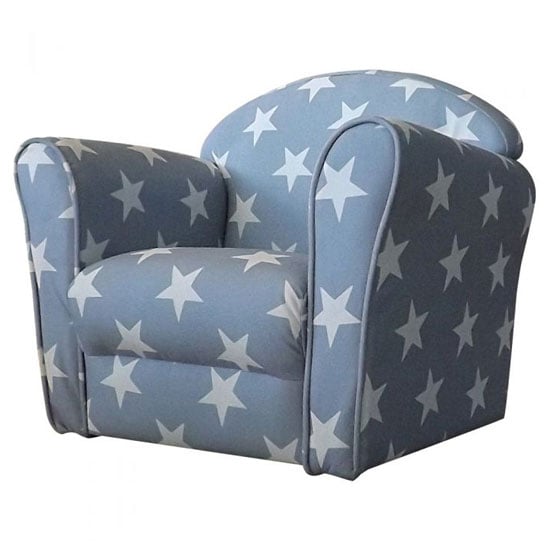 Product photograph of Kids Mini Fabric Armchair In Grey With White Stars from Furniture in Fashion