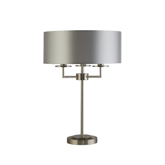 Product photograph of Knightsbridge 3 Bulb Table Lamp In Satin Silver With Silk Shade from Furniture in Fashion