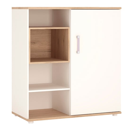 Product photograph of Kroft Wooden Low Storage Cabinet In White High Gloss And Oak from Furniture in Fashion