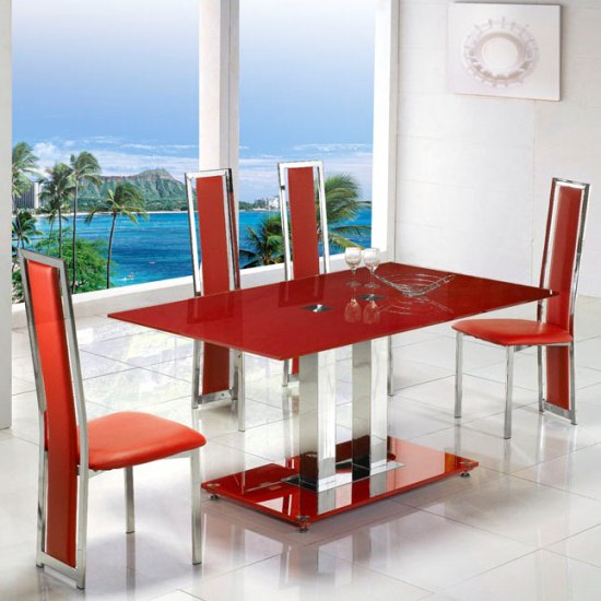 Jet Large Red Glass Dining Set + 6 D231/G601 Dining Chairs