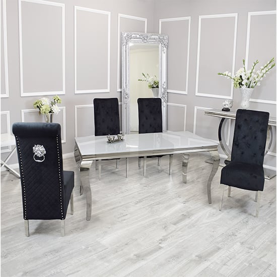 Laval White Glass Dining Table With 6 Elmira Black Chairs