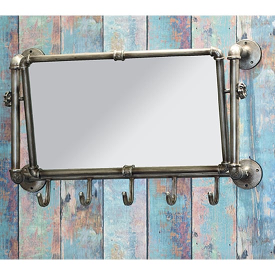 Product photograph of Learo Metal Wall Hung Coat Rack With Mirror In Anthracite from Furniture in Fashion