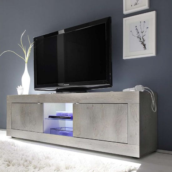Product photograph of Taylor Led Wooden Large Tv Stand In White Pine With 2 Doors from Furniture in Fashion