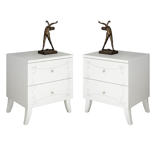 Product photograph of Lerso Serigraphed White Wooden Nightstands In Pair from Furniture in Fashion