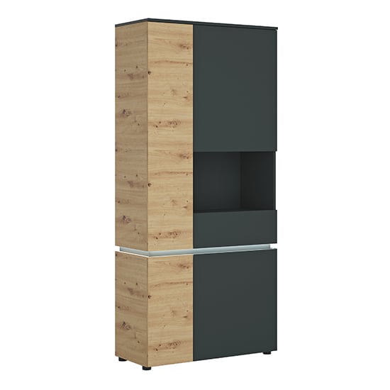Levy LED Tall 4 Doors Right Handed Display Cabinet In Oak Grey